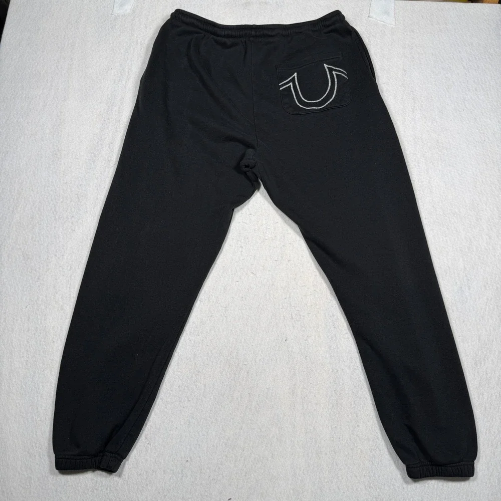 True Religion Mens Black World Tour Logo Horseshoe Sweatpants Joggers